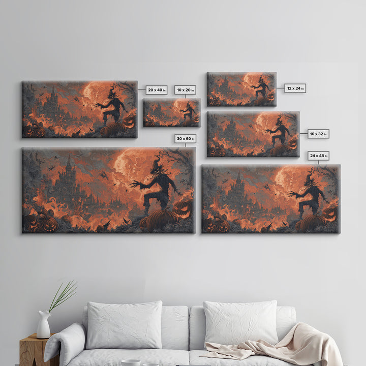 The Pumpkin-Carving Ritual, Apocalyptic Romantic Art, Wide Panoramic Art, Dark Halloween Decor, Canvas Print, Halloween Wall Art