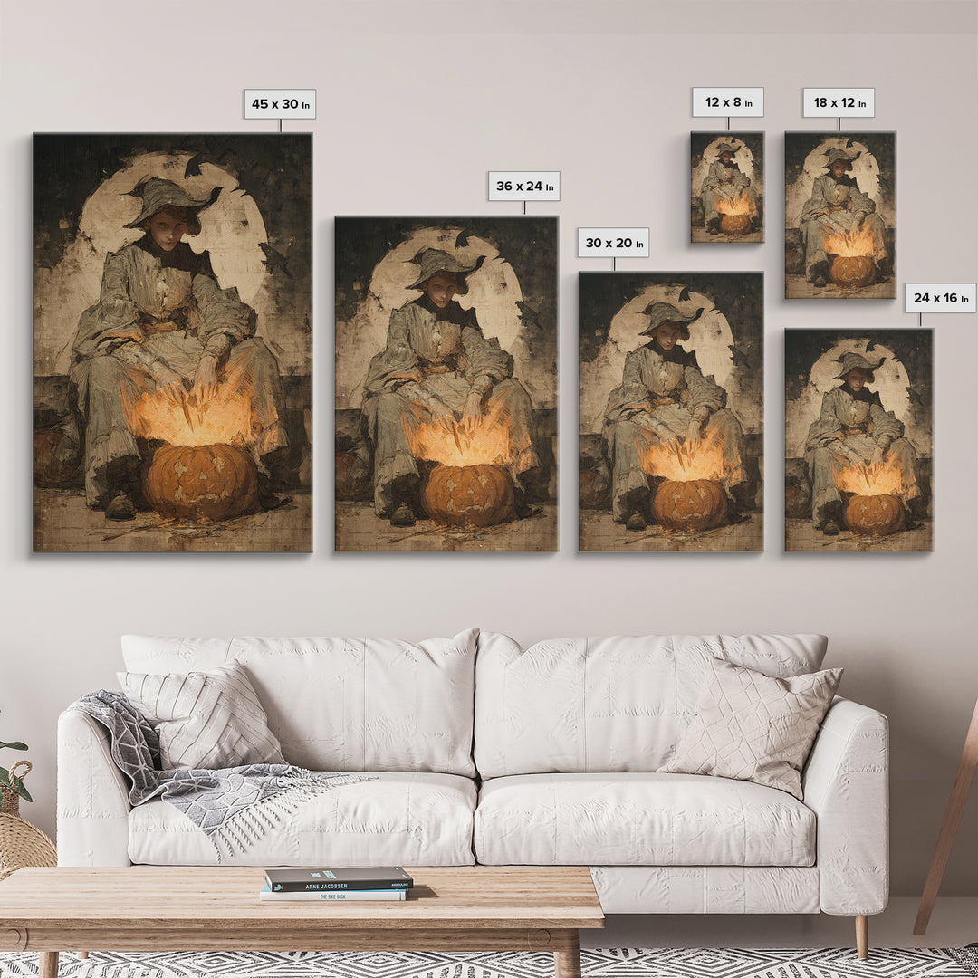 The Pumpkin-Carving Ritual, Decadent Gothic Art, Vertical Wall Art, Macabre Wall Art, Canvas Print, Halloween Wall Art