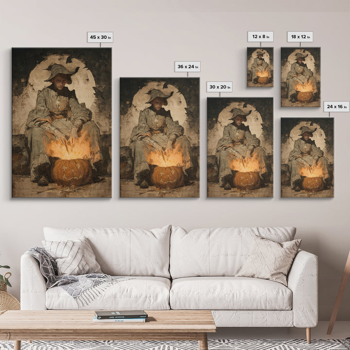 The Pumpkin-Carving Ritual, Decadent Gothic Art, Vertical Wall Art, Macabre Wall Art, Canvas Print, Halloween Wall Art