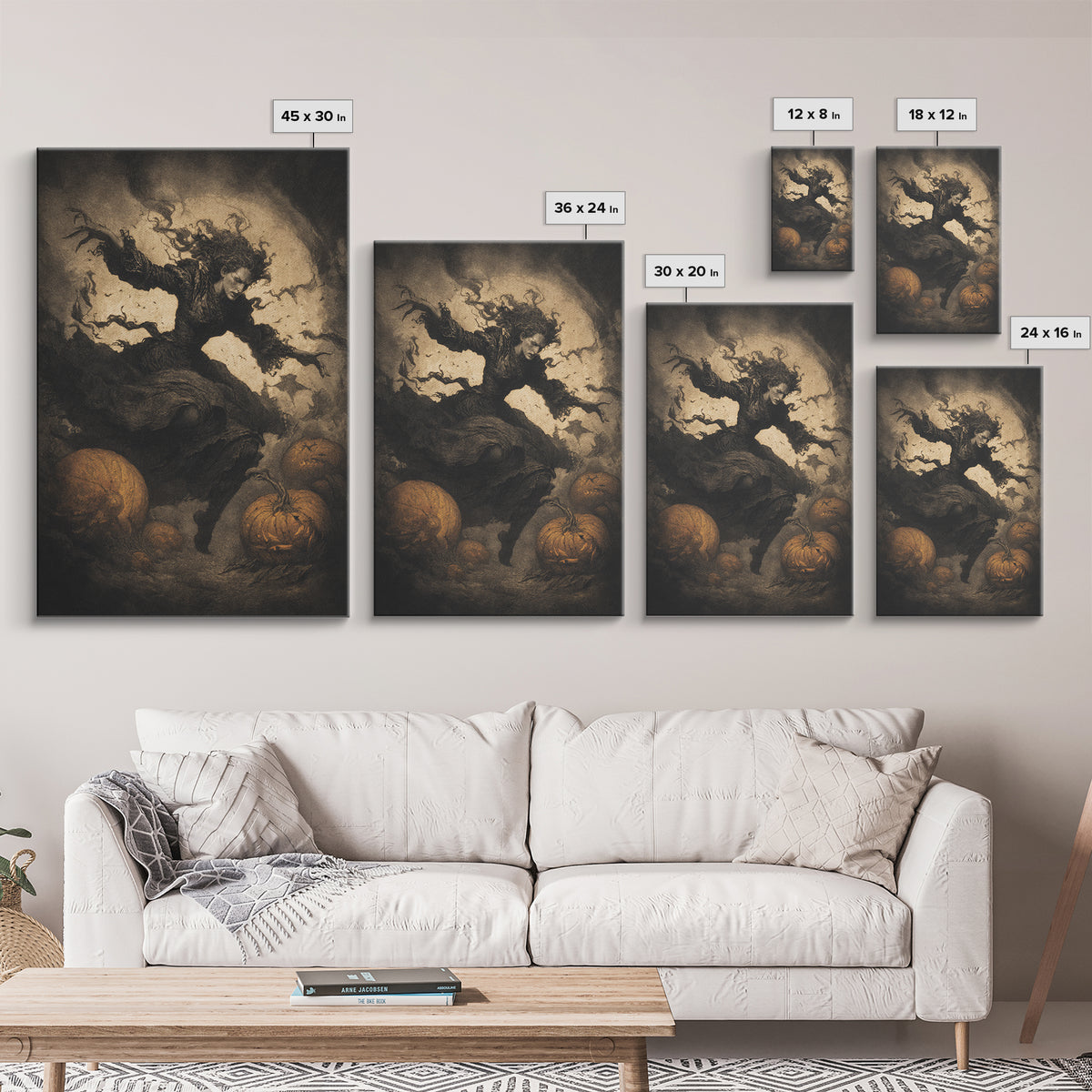 The Pumpkin-Carving Ritual, Dark Symbolist Art, Vertical Wall Art, Gothic Horror Wall Art, Framed Canvas Print, Halloween Wall Art