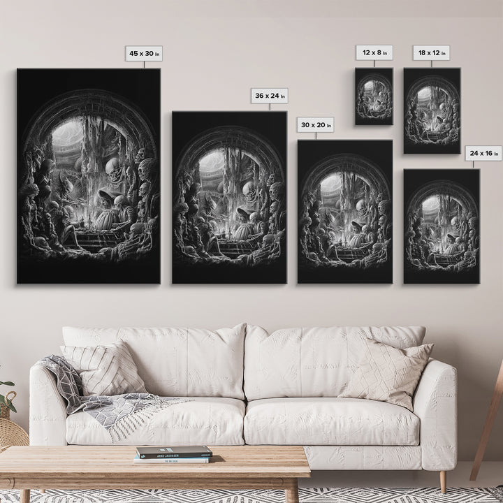 The Pumpkin-Carving Ritual, Biomechanical Horror Art, Vertical Wall Art, Dark Halloween Decor, Canvas Print, Halloween Wall Art