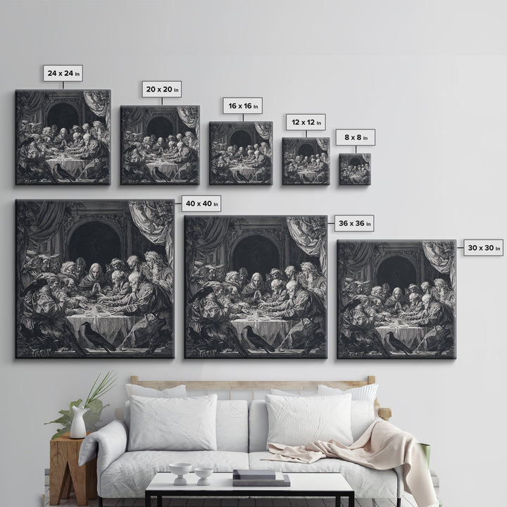The Candlelit Seance, Renaissance Engraving Art, Square Wall Art, Dark Fantasy Wall Art, Canvas Print, Halloween Wall Art