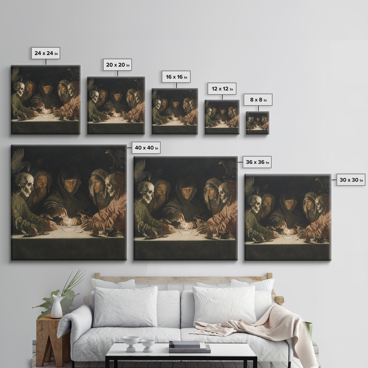 The Candlelit Seance, Danse Macabre Art, Square Wall Art, Macabre Wall Art, Framed Canvas Print, Halloween Wall Art