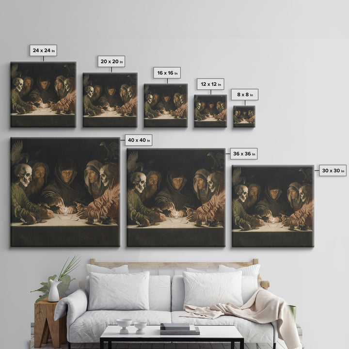 The Candlelit Seance, Danse Macabre Art, Square Wall Art, Macabre Wall Art, Framed Canvas Print, Halloween Wall Art