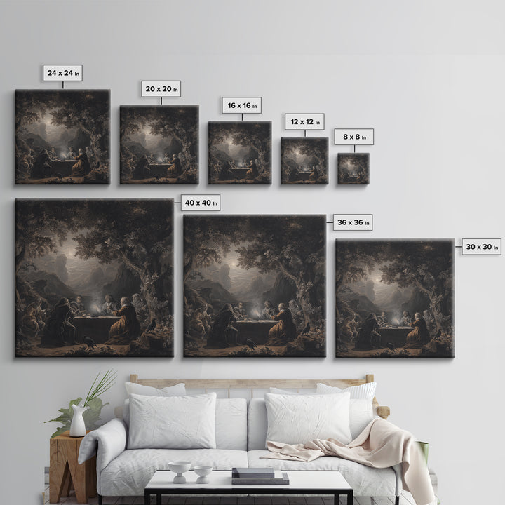 The Candlelit Seance, Baroque Witchcraft Art, Square Wall Art, Dark Fantasy Wall Art, Framed Canvas Print, Halloween Wall Art