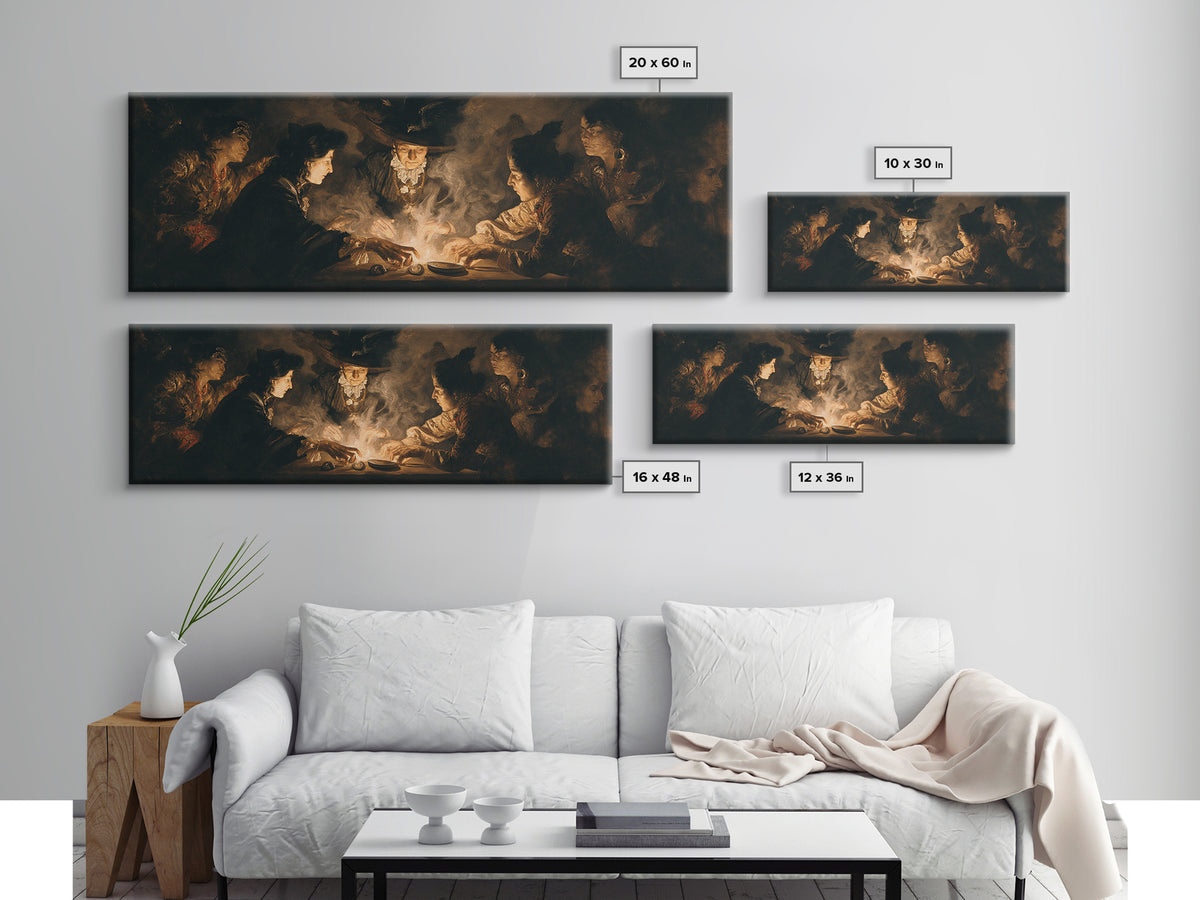 The Candlelit Seance, Dark Romantic Horror Art, Extra Wide Wall Art, Dark Fantasy Wall Art, Framed Canvas Print, Halloween Wall Art