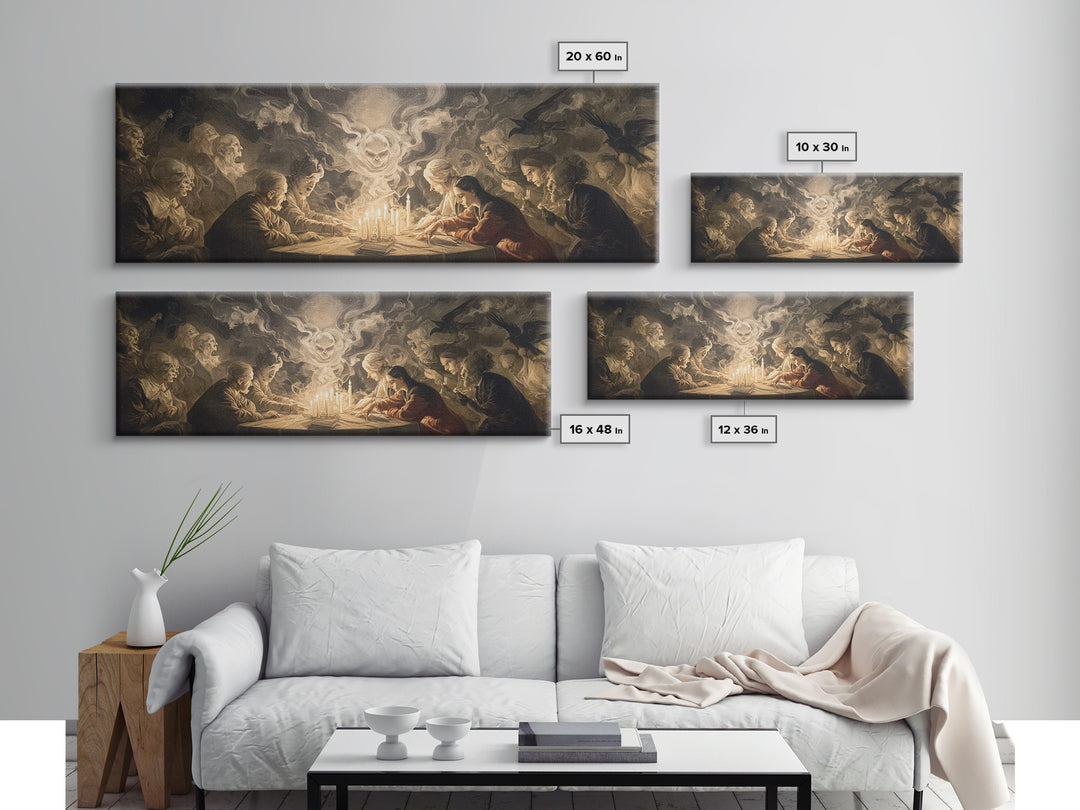 The Candlelit Seance, Gothic Nightmare Art, Extra Wide Wall Art, Gothic Horror Wall Art, Canvas Print, Halloween Wall Art