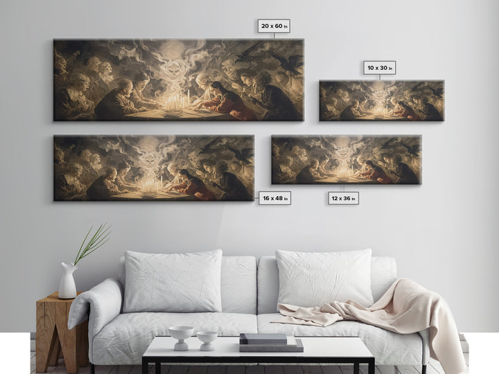 The Candlelit Seance, Gothic Nightmare Art, Extra Wide Wall Art, Gothic Horror Wall Art, Canvas Print, Halloween Wall Art