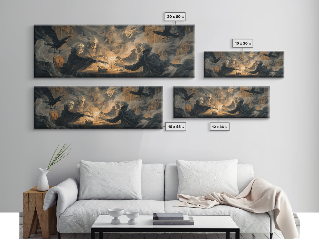 The Candlelit Seance, Apocalyptic Romantic Art, Extra Wide Wall Art, Dark Fantasy Wall Art, Framed Canvas Print, Halloween Wall Art