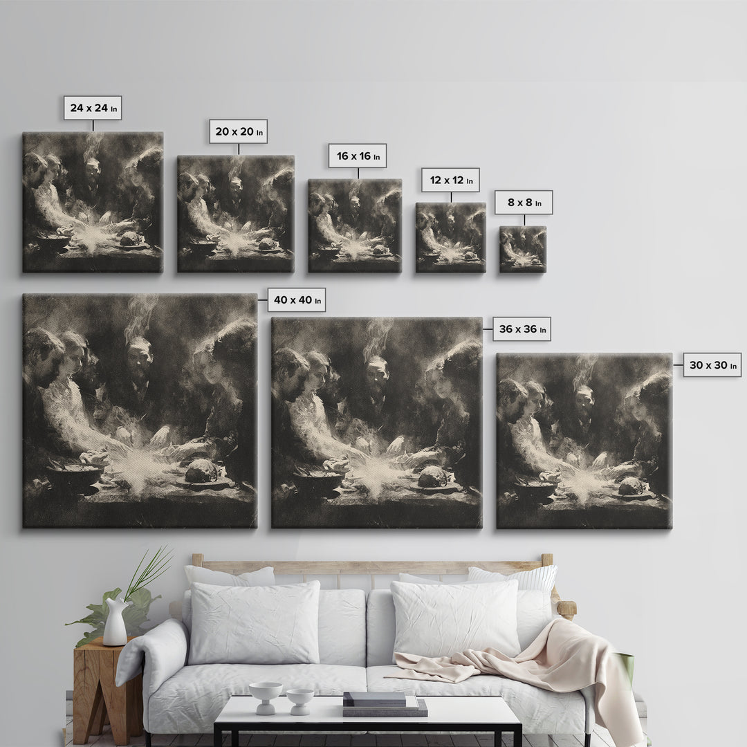 The Candlelit Seance, Symbolist Dream Art, Square Wall Art, Dark Fantasy Wall Art, Canvas Print, Halloween Wall Art