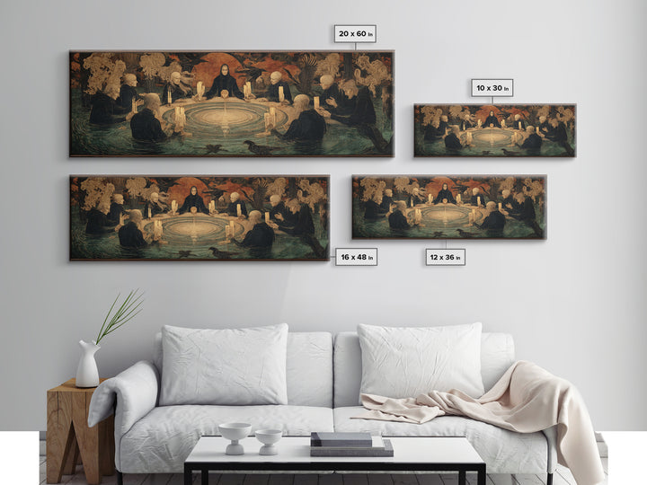 The Candlelit Seance, Symbolist Gothic Landscape, Extra Wide Wall Art, Dark Halloween Decor, Framed Canvas Print, Halloween Wall Art