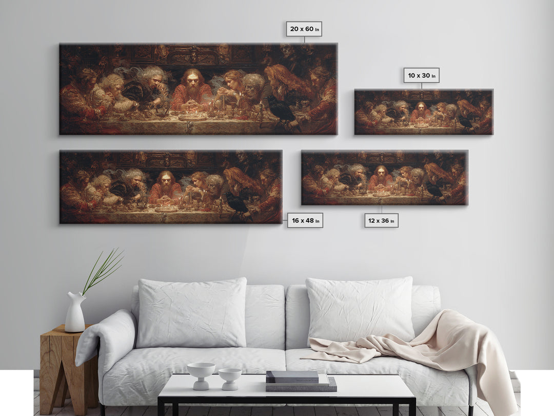 The Candlelit Seance, Ornate Symbolist Art, Extra Wide Wall Art, Dark Halloween Decor, Framed Canvas Print, Halloween Wall Art