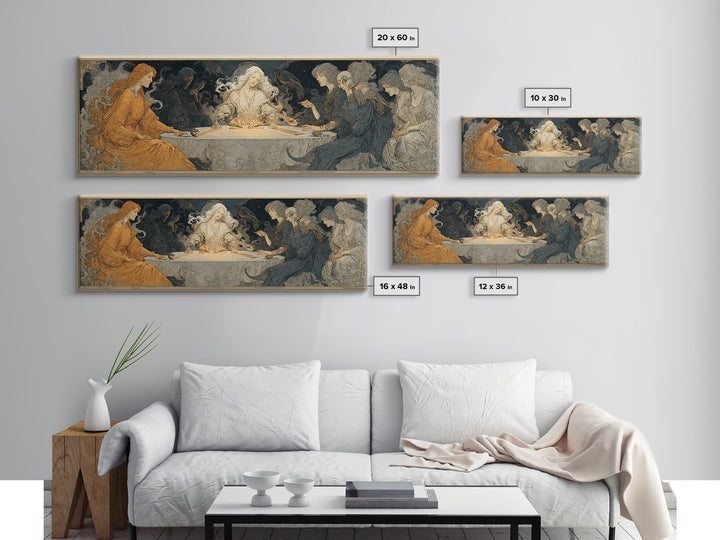 The Candlelit Seance, Symbolist Death Art, Extra Wide Wall Art, Dark Halloween Decor, Framed Canvas Print, Halloween Wall Art