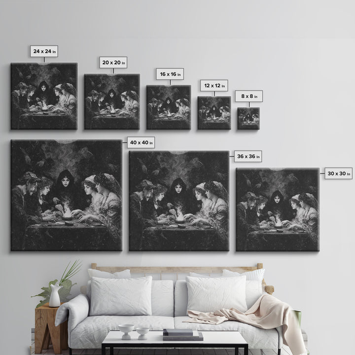 The Candlelit Seance, Dark Symbolist Art, Square Wall Art, Dark Halloween Decor, Framed Canvas Print, Halloween Wall Art