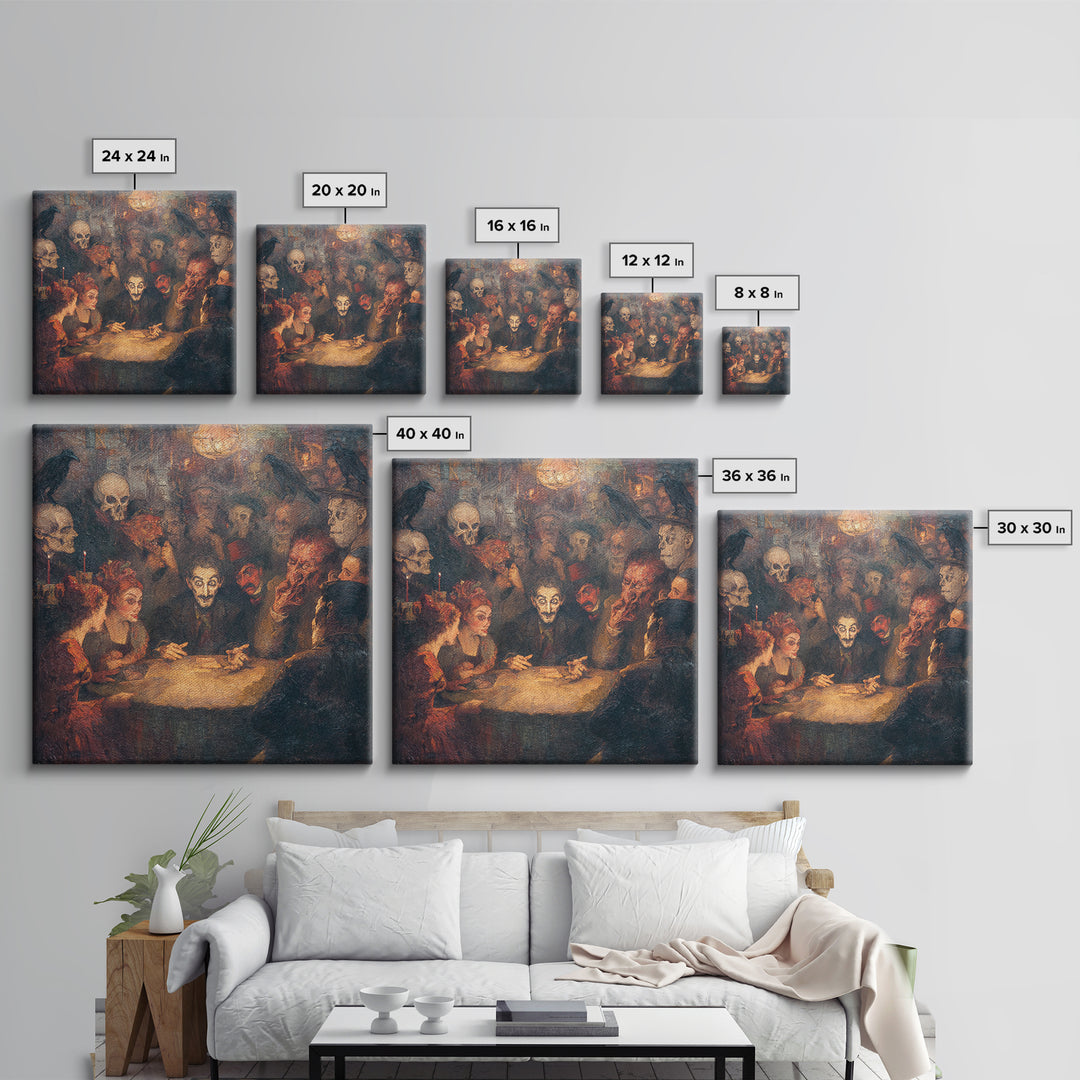 The Candlelit Seance, Grotesque Carnival Art, Square Wall Art, Dark Fantasy Wall Art, Canvas Print, Halloween Wall Art