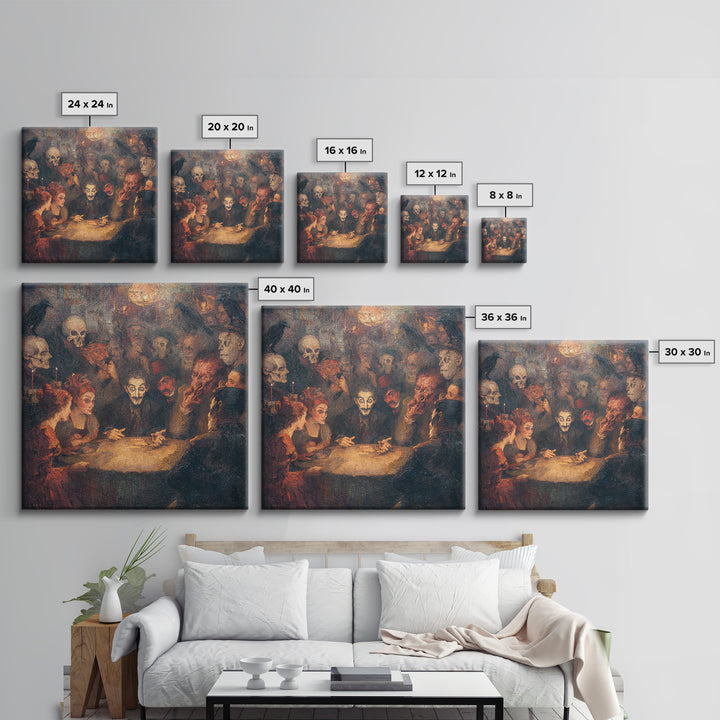 The Candlelit Seance, Grotesque Carnival Art, Square Wall Art, Dark Fantasy Wall Art, Canvas Print, Halloween Wall Art