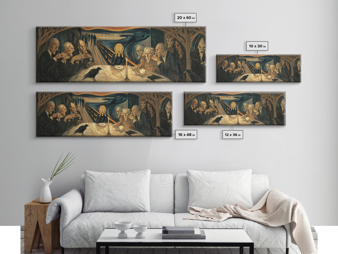 The Candlelit Seance, Expressionist Gothic Art, Extra Wide Wall Art, Macabre Wall Art, Canvas Print, Halloween Wall Art, Horror Wall Art