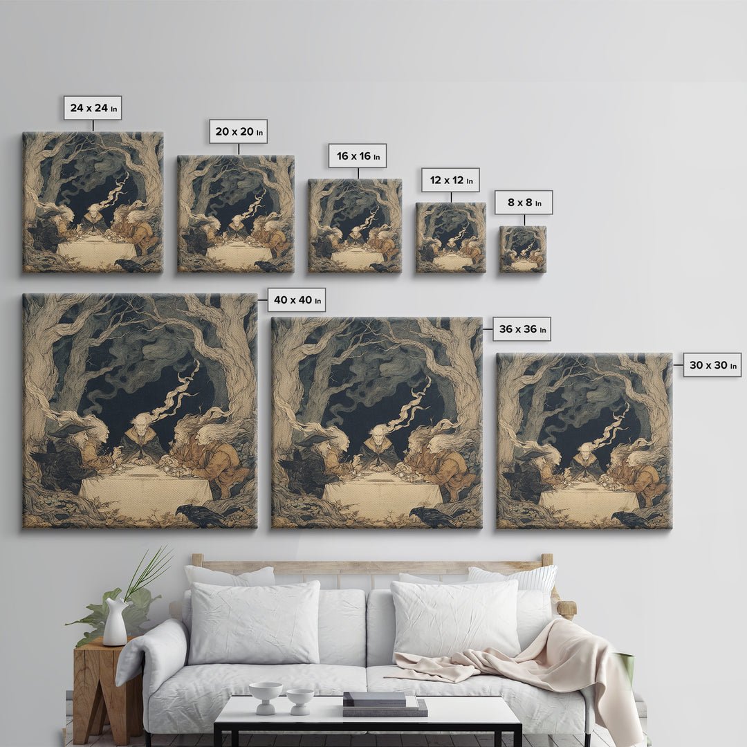 The Candlelit Seance, Gothic Storybook Art, Square Wall Art, Gothic Horror Wall Art, Canvas Print, Halloween Wall Art