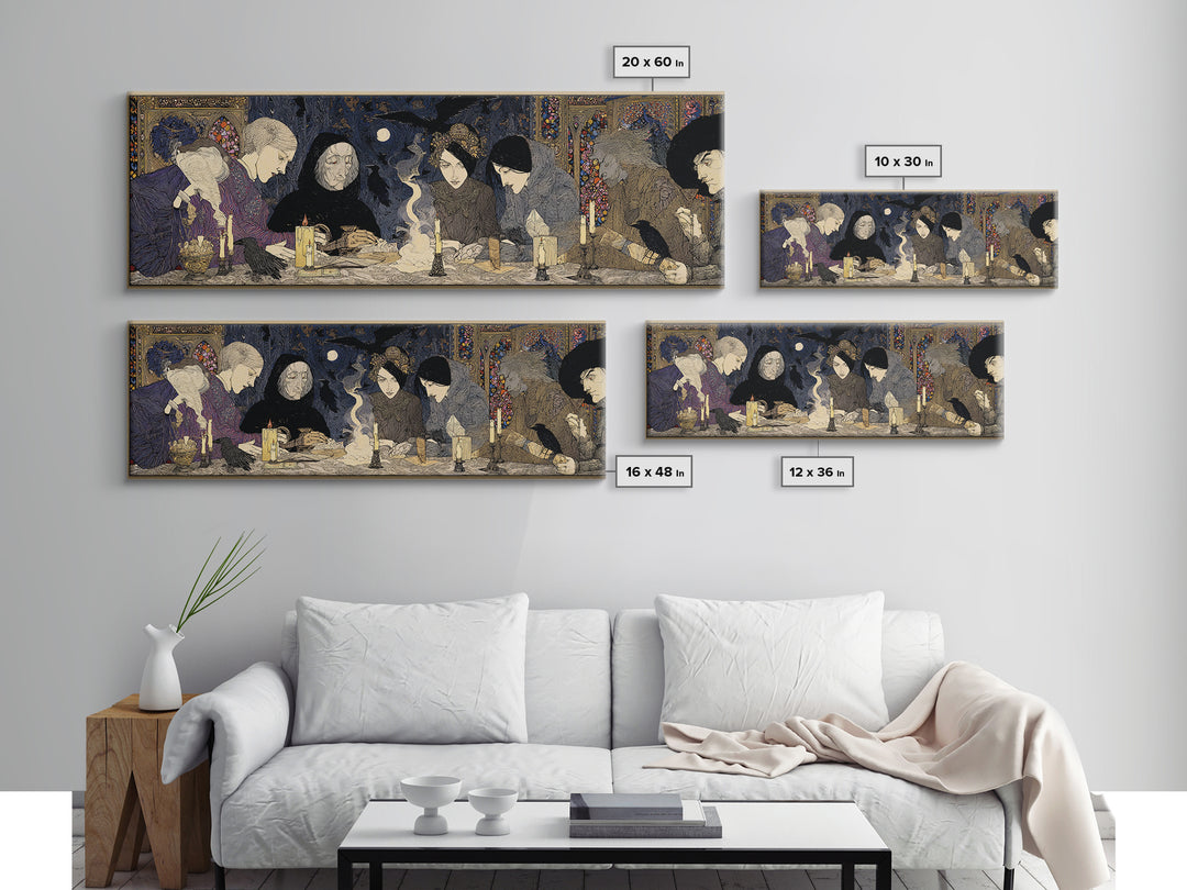 The Candlelit Seance, Stained Glass Gothic Art, Extra Wide Wall Art, Dark Fantasy Wall Art, Framed Canvas Print, Halloween Wall Art