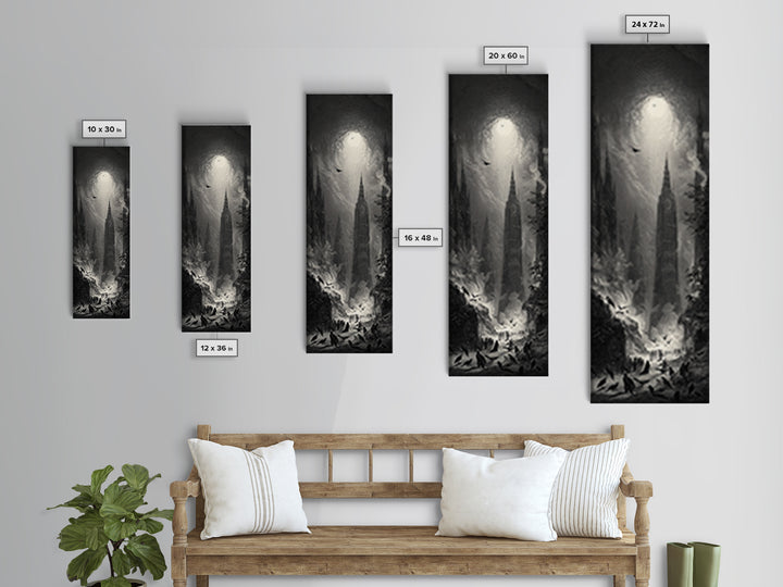 The Raven Funeral, Gothic Engraving Art, Tall Narrow Wall Art, Macabre Wall Art, Canvas Print, Halloween Wall Art, Gothic Home Decor