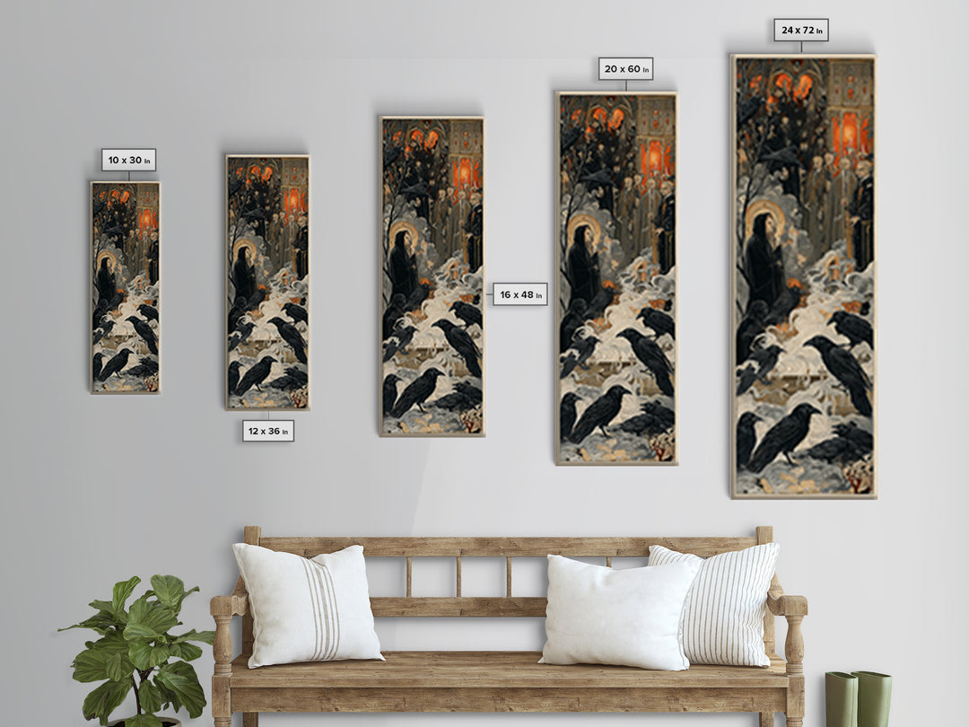 The Raven Funeral, Dark Renaissance Art, Tall Narrow Wall Art, Gothic Horror Wall Art, Canvas Print, Halloween Wall Art