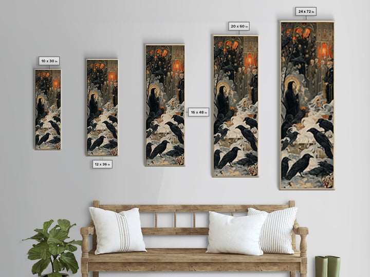 The Raven Funeral, Dark Renaissance Art, Tall Narrow Wall Art, Gothic Horror Wall Art, Canvas Print, Halloween Wall Art