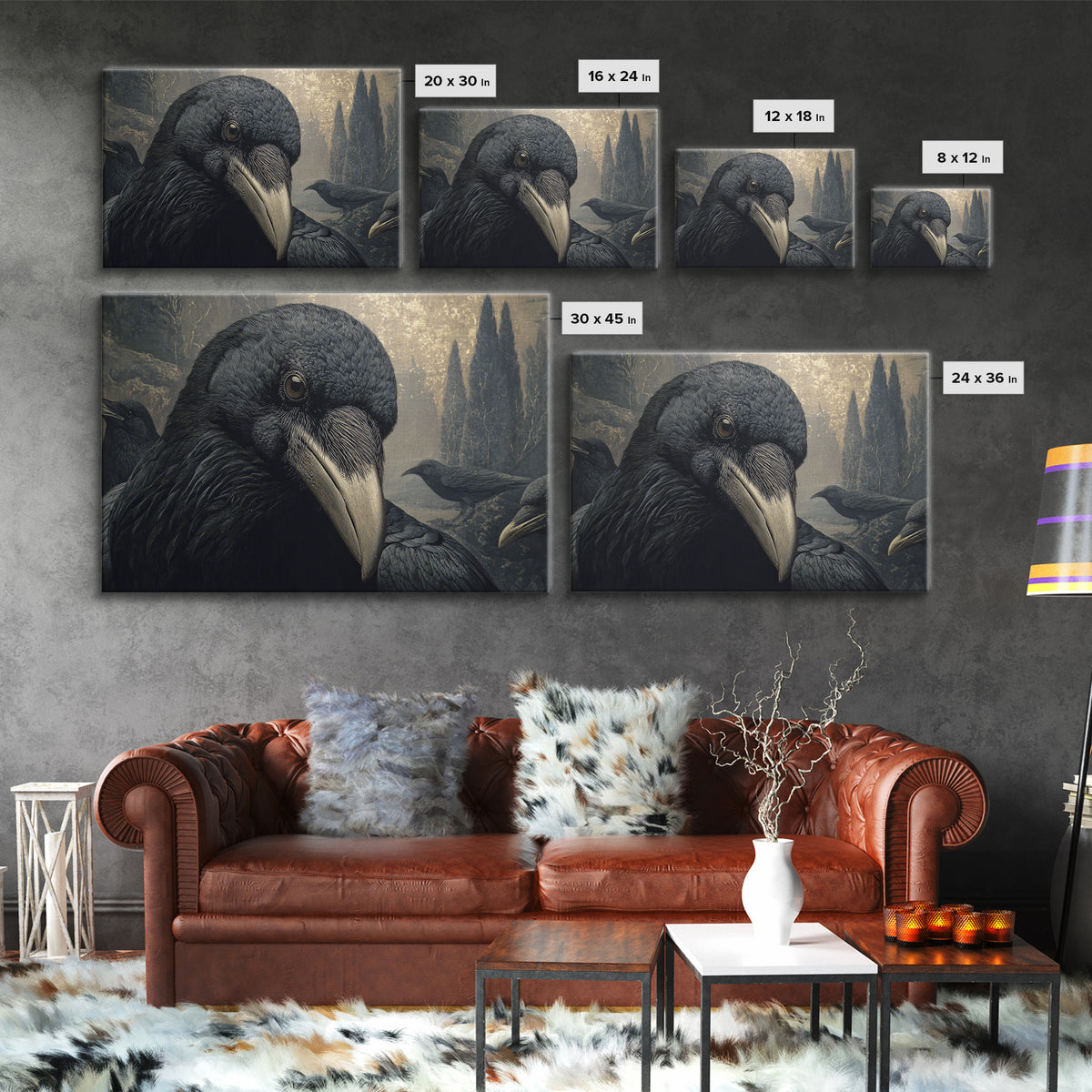 The Raven Funeral, Symbolist Gothic Landscape, Landscape Wall Art, Dark Halloween Decor, Framed Canvas Print, Halloween Wall Art
