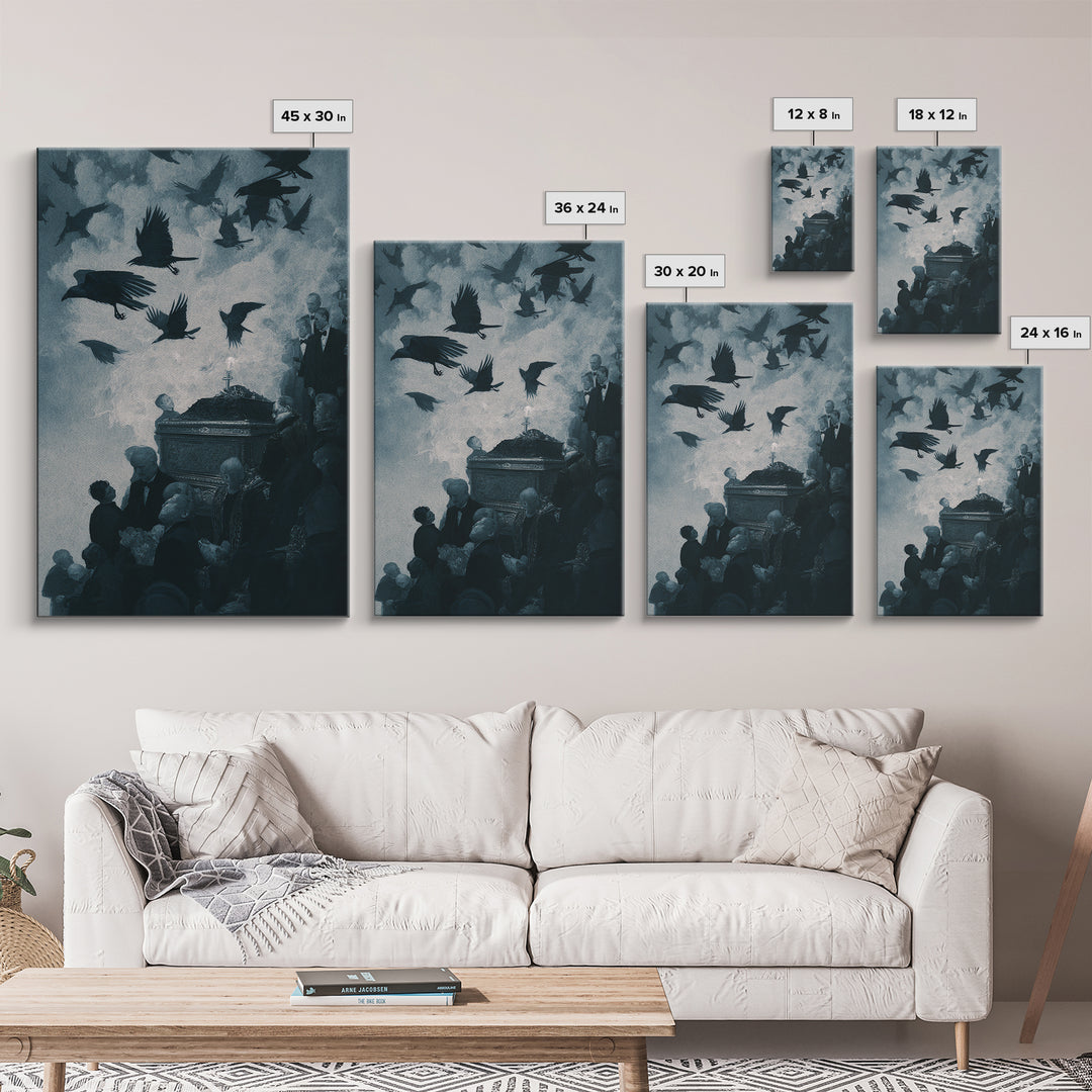 The Raven Funeral, Dark Symbolist Art, Vertical Wall Art, Dark Halloween Decor, Canvas Print, Halloween Wall Art, Horror Wall Art