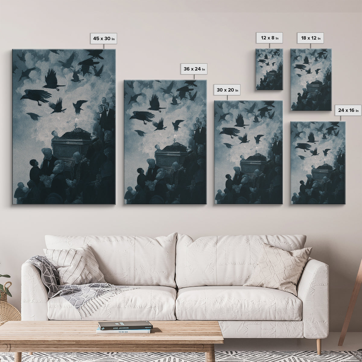 The Raven Funeral, Dark Symbolist Art, Vertical Wall Art, Dark Halloween Decor, Canvas Print, Halloween Wall Art, Horror Wall Art