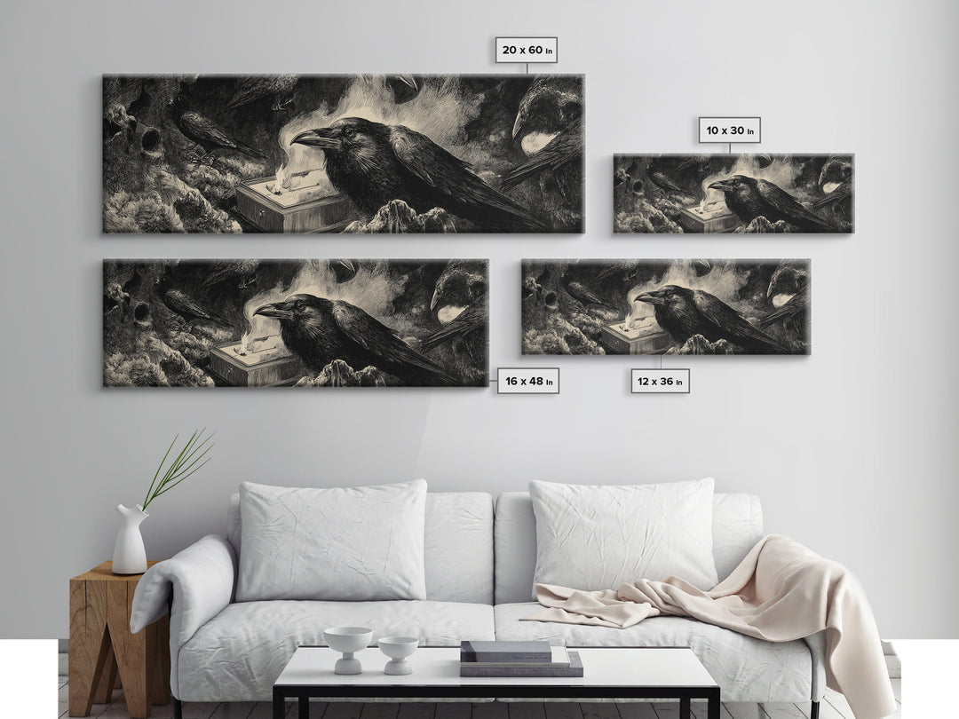 The Raven Funeral, Expressionist Nightmare Art, Extra Wide Wall Art, Gothic Horror Wall Art, Canvas Print, Halloween Wall Art