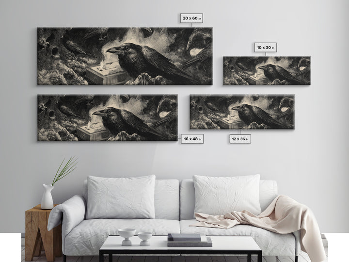 The Raven Funeral, Expressionist Nightmare Art, Extra Wide Wall Art, Gothic Horror Wall Art, Canvas Print, Halloween Wall Art