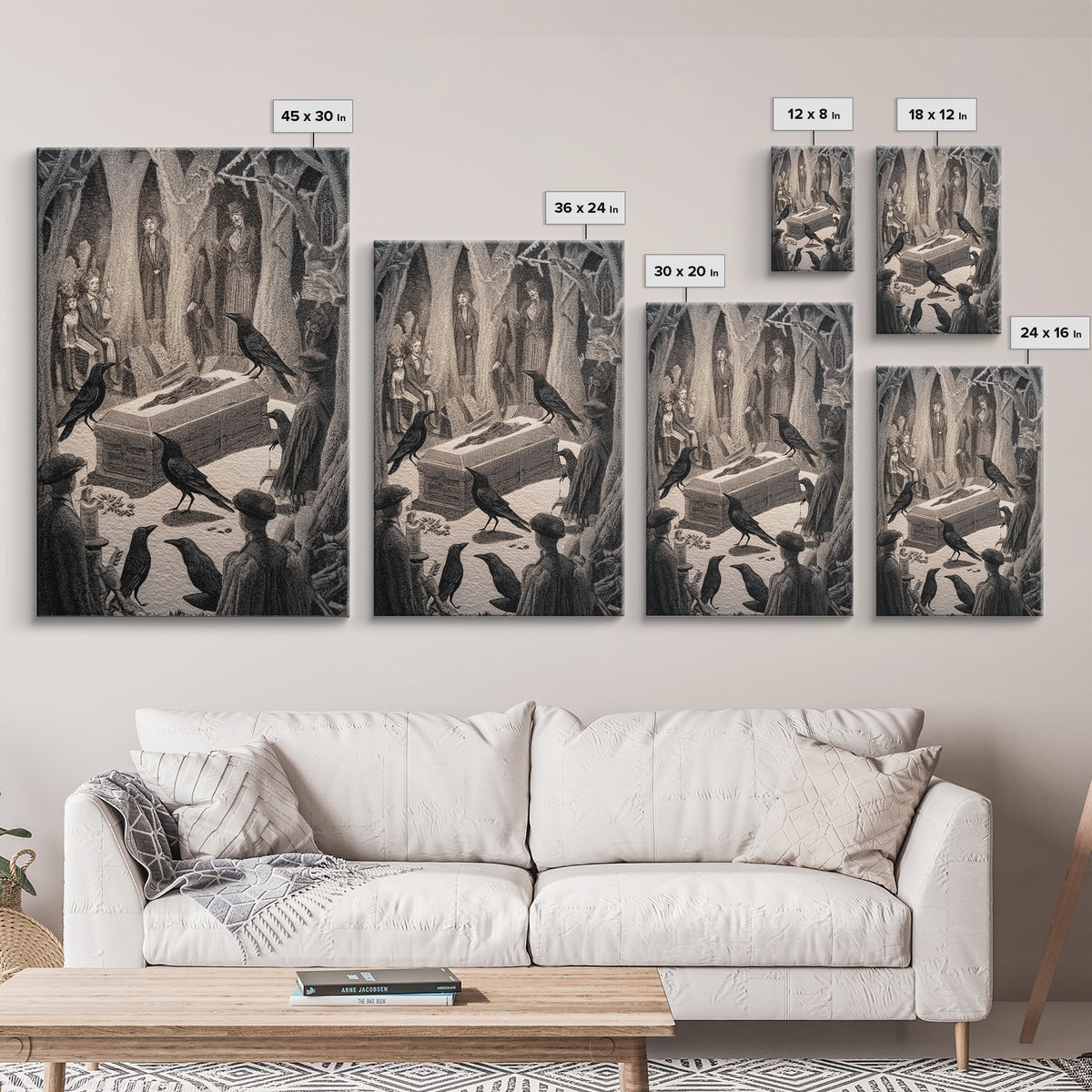 The Raven Funeral, Victorian Macabre Art, Vertical Wall Art, Gothic Horror Wall Art, Framed Canvas Print, Halloween Wall Art