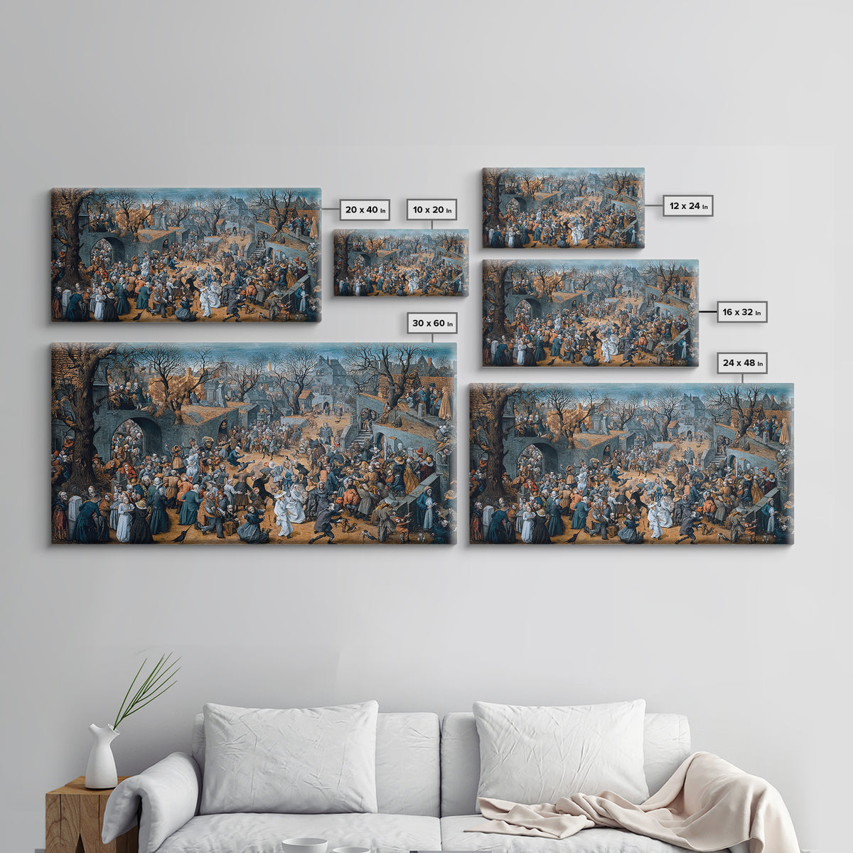 The Graveyard Dance, Northern Renaissance Horror, Wide Panoramic Art, Dark Fantasy Wall Art, Framed Canvas Print