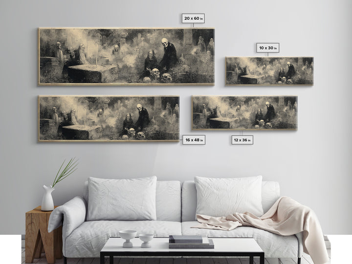 The Graveyard Dance, Symbolist Dream Art, Extra Wide Wall Art, Gothic Horror Wall Art, Framed Canvas Print, Halloween Wall Art