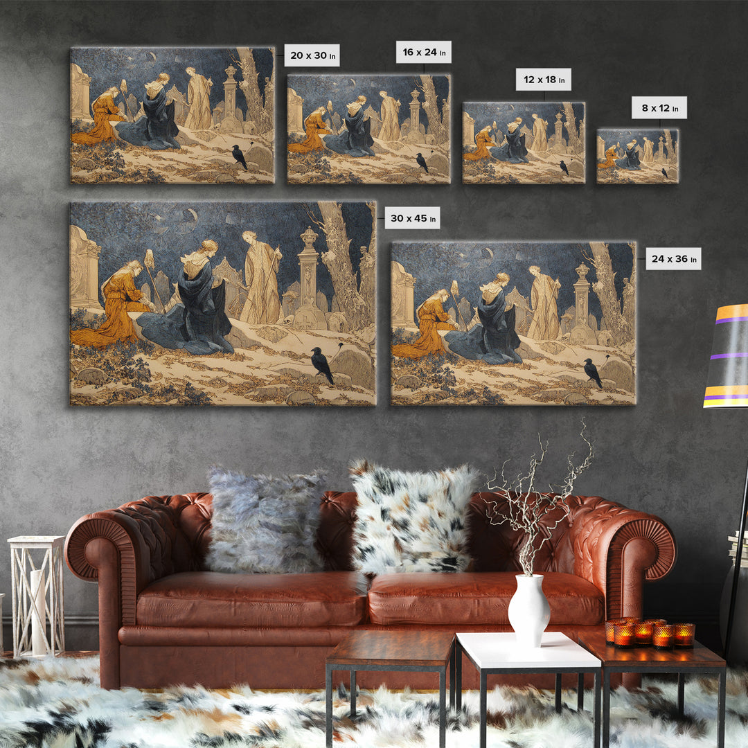 The Graveyard Dance, Symbolist Death Art, Landscape Wall Art, Dark Halloween Decor, Canvas Print, Halloween Wall Art