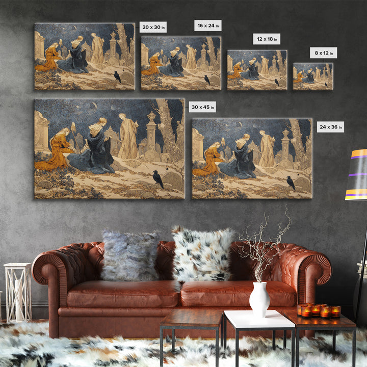 The Graveyard Dance, Symbolist Death Art, Landscape Wall Art, Dark Halloween Decor, Canvas Print, Halloween Wall Art