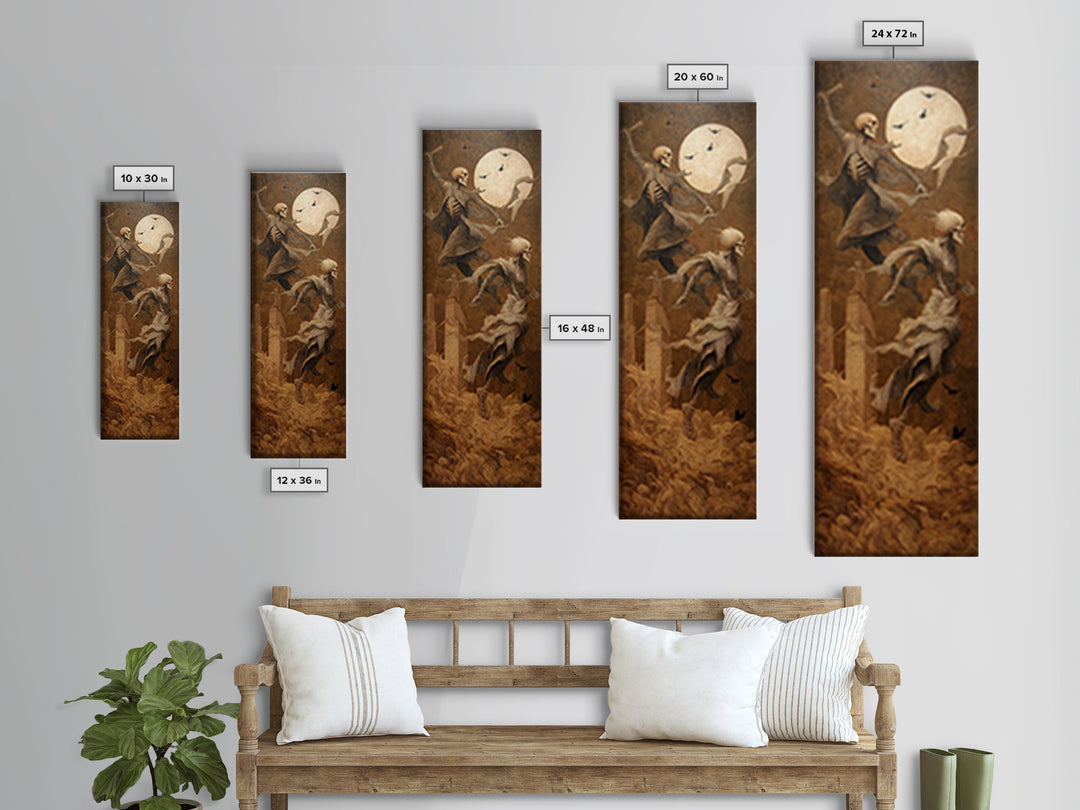 The Graveyard Dance, Surreal Apocalyptic Art, Tall Narrow Wall Art, Macabre Wall Art, Canvas Print, Halloween Wall Art