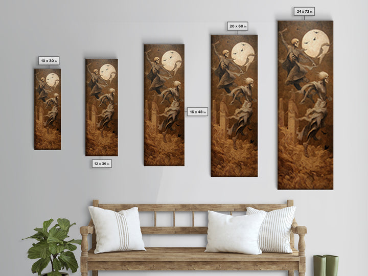 The Graveyard Dance, Surreal Apocalyptic Art, Tall Narrow Wall Art, Macabre Wall Art, Canvas Print, Halloween Wall Art
