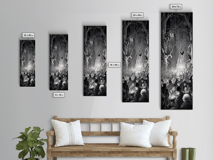 The Haunted Hayride, Gothic Engraving Art, Tall Narrow Wall Art, Macabre Wall Art, Canvas Print, Halloween Wall Art, Gothic Home Decor