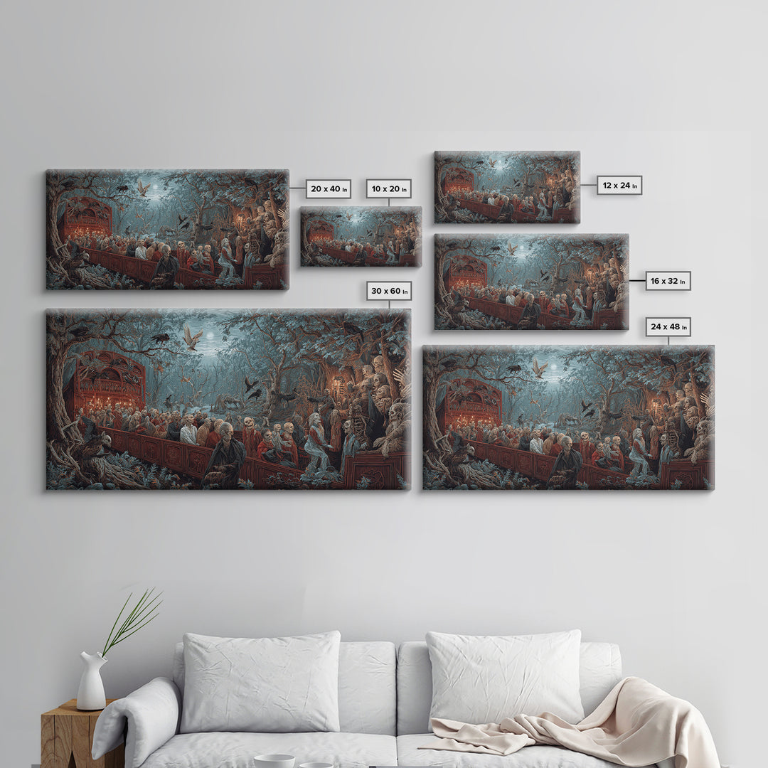 The Haunted Hayride, Medieval Grotesque Art, Wide Panoramic Art, Macabre Wall Art, Framed Canvas Print, Halloween Wall Art