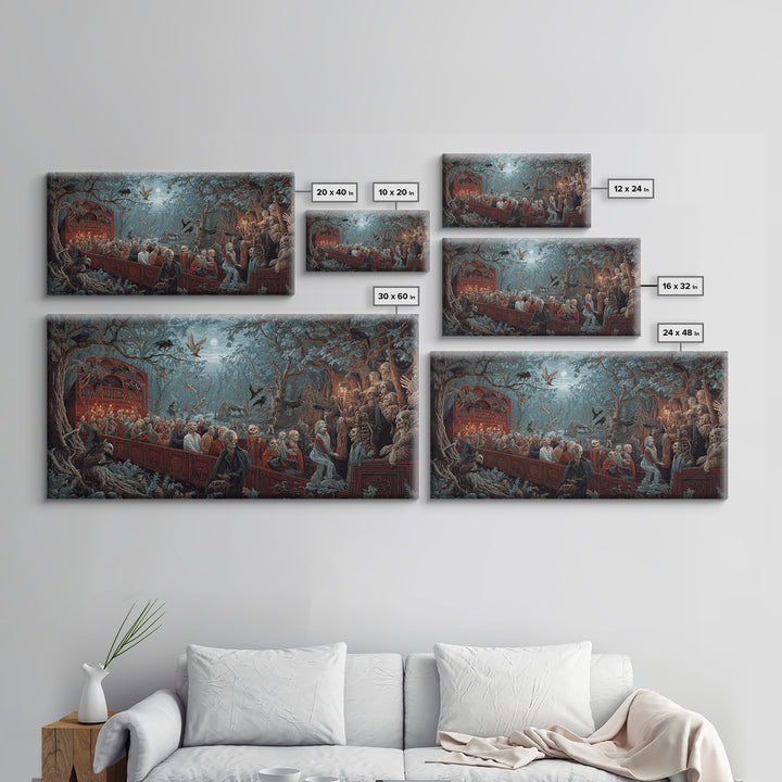 The Haunted Hayride, Medieval Grotesque Art, Wide Panoramic Art, Macabre Wall Art, Framed Canvas Print, Halloween Wall Art
