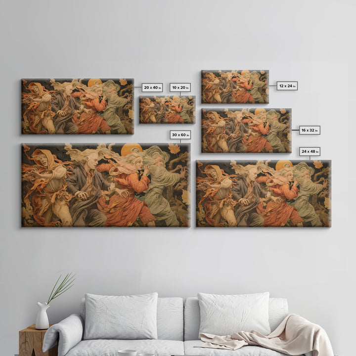 The Haunted Hayride, Dark Renaissance Art, Wide Panoramic Art, Dark Halloween Decor, Canvas Print, Halloween Wall Art