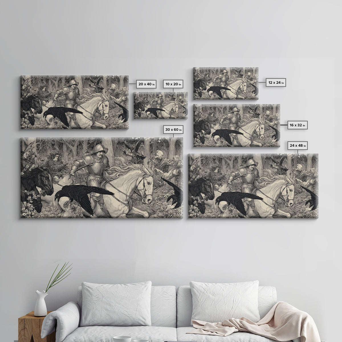 The Haunted Hayride, Renaissance Engraving Art, Wide Panoramic Art, Gothic Horror Wall Art, Framed Canvas Print, Halloween Wall Art