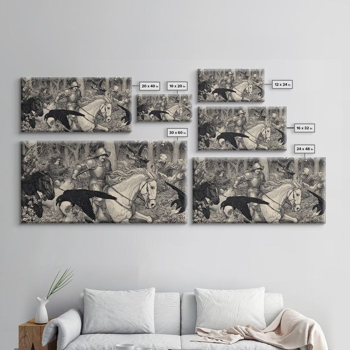The Haunted Hayride, Renaissance Engraving Art, Wide Panoramic Art, Gothic Horror Wall Art, Framed Canvas Print, Halloween Wall Art