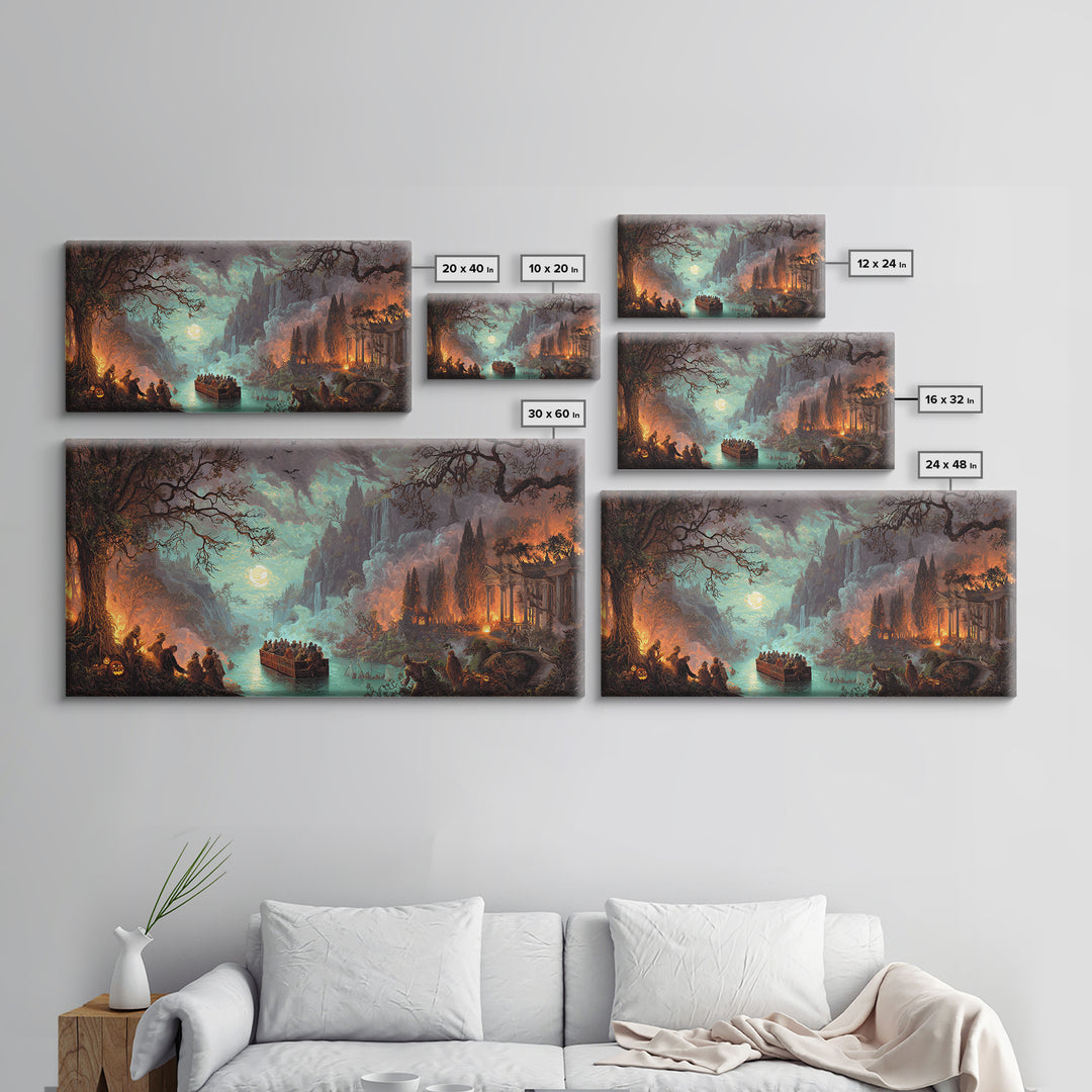 The Haunted Hayride, Apocalyptic Romantic Art, Wide Panoramic Art, Gothic Horror Wall Art, Framed Canvas Print, Halloween Wall Art