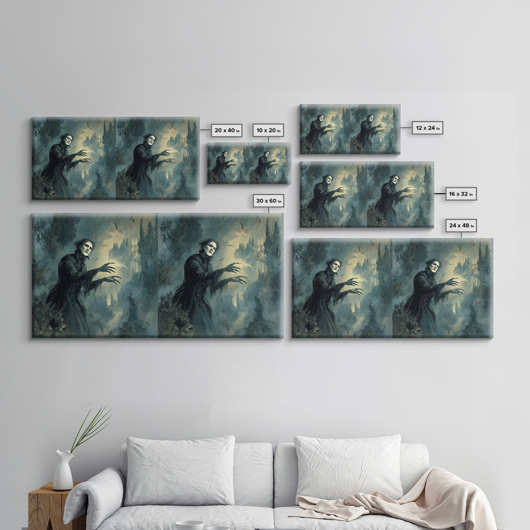 The Haunted Hayride, Symbolist Gothic Landscape, Wide Panoramic Art, Dark Halloween Decor, Canvas Print, Halloween Wall Art