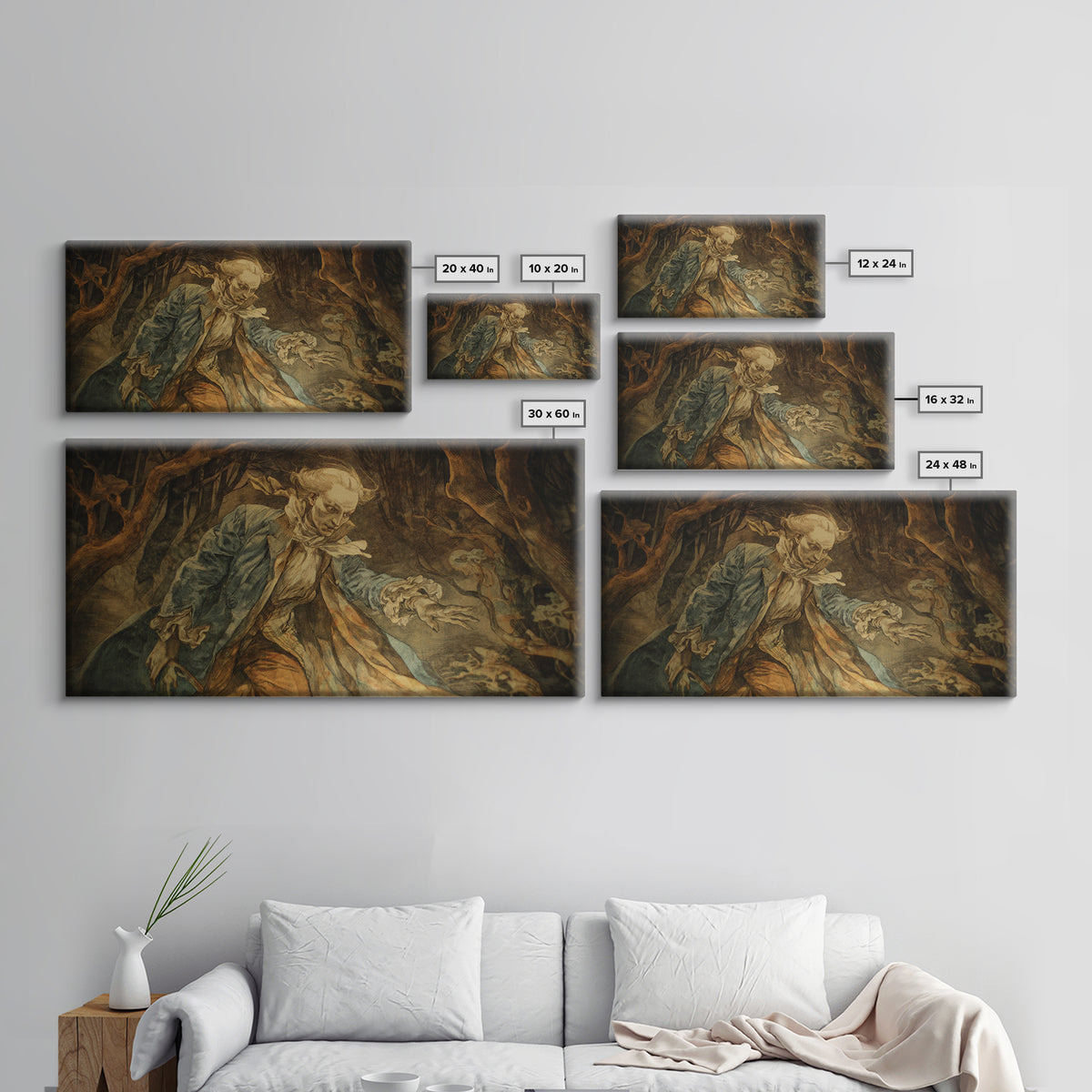 The Haunted Hayride, Ornate Symbolist Art, Wide Panoramic Art, Gothic Horror Wall Art, Framed Canvas Print, Halloween Wall Art
