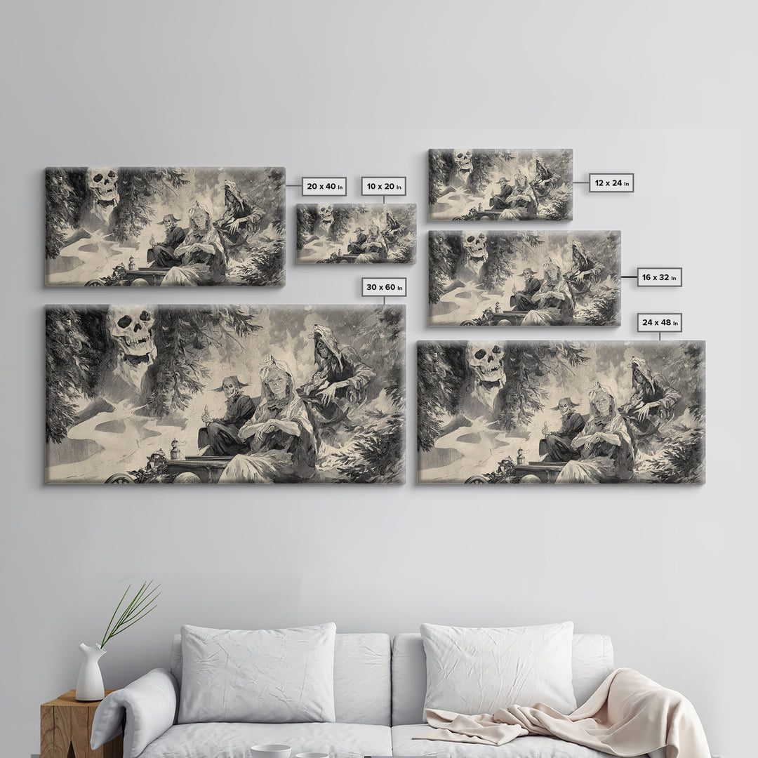 The Haunted Hayride, Decadent Gothic Art, Wide Panoramic Art, Dark Fantasy Wall Art, Framed Canvas Print, Halloween Wall Art