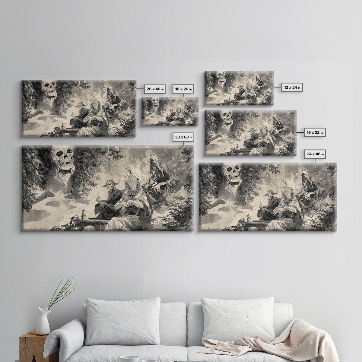 The Haunted Hayride, Decadent Gothic Art, Wide Panoramic Art, Dark Fantasy Wall Art, Framed Canvas Print, Halloween Wall Art