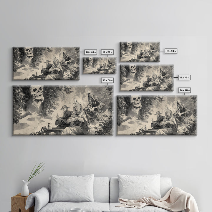 The Haunted Hayride, Decadent Gothic Art, Wide Panoramic Art, Dark Fantasy Wall Art, Framed Canvas Print, Halloween Wall Art
